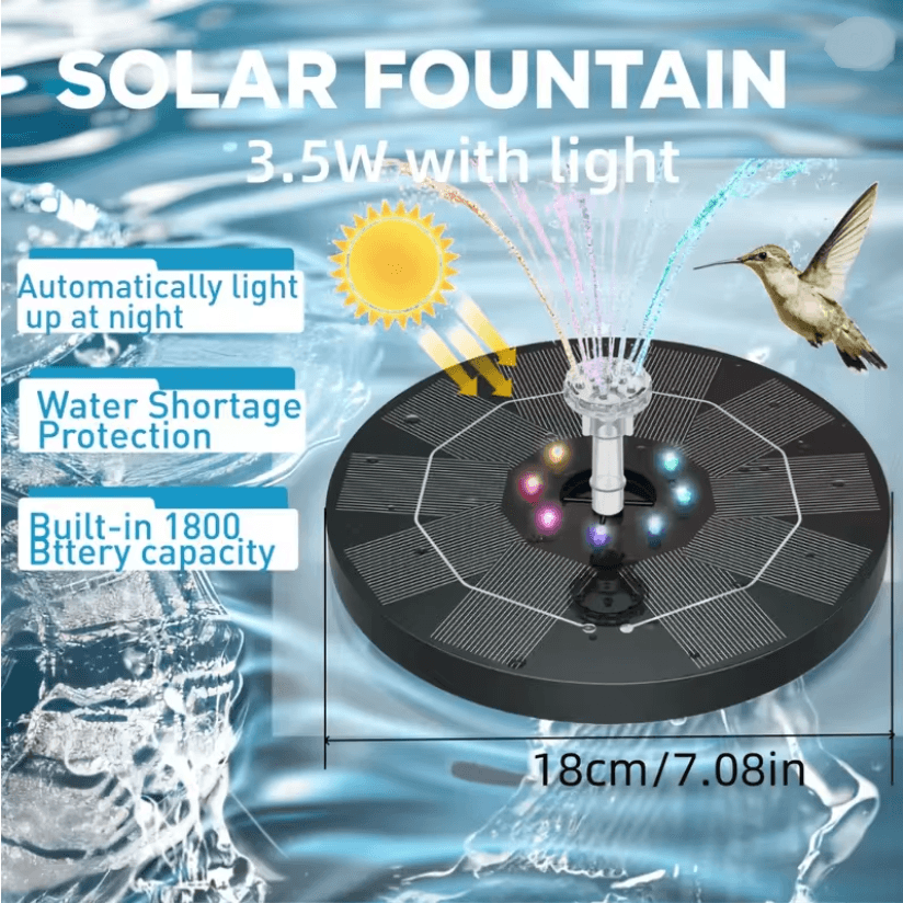 AquaBloom Solar Fountain Pump with 6 Nozzles for Bird Bath and Pond Decoration