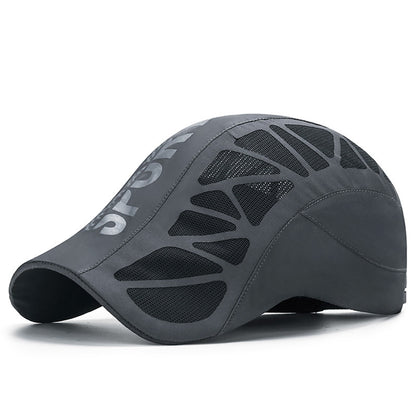 Quick Dry Men Sports Hat, Golf Driving Cycling Cap, Letter Print Newsboy Flat Ivy, Breathable Net Mesh Summer Baseball