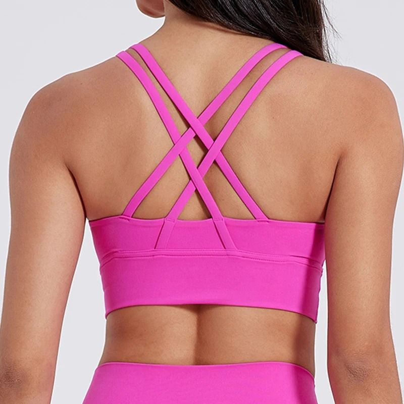 Solid Color Cross Back Fitness Bra with Soft Support