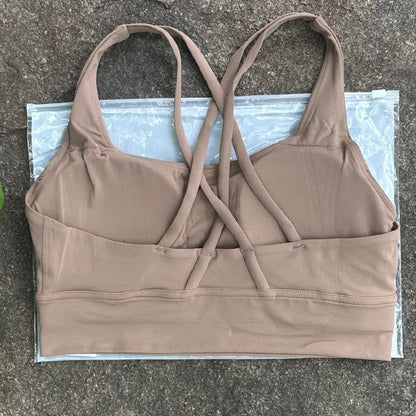 Solid Color Cross Back Fitness Bra with Soft Support
