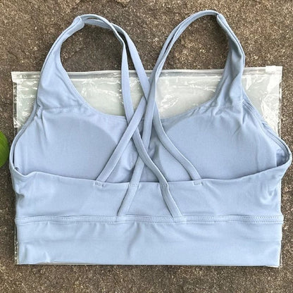 Solid Color Cross Back Fitness Bra with Soft Support