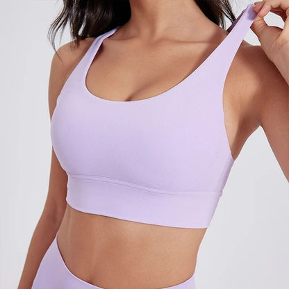 Solid Color Cross Back Fitness Bra with Soft Support