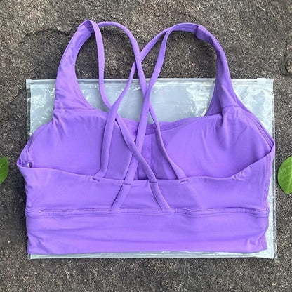 Solid Color Cross Back Fitness Bra with Soft Support