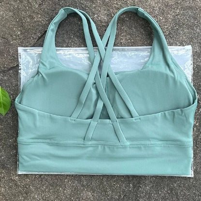 Solid Color Cross Back Fitness Bra with Soft Support