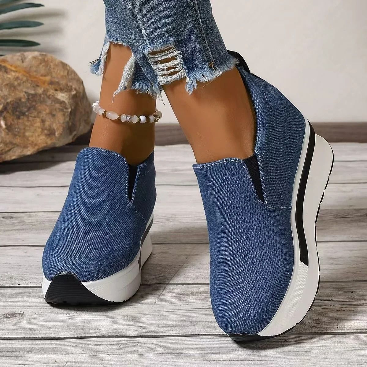 Women's Height Increasing Slip-On Wedge Sneakers with Thick Sole and Lightweight Comfort
