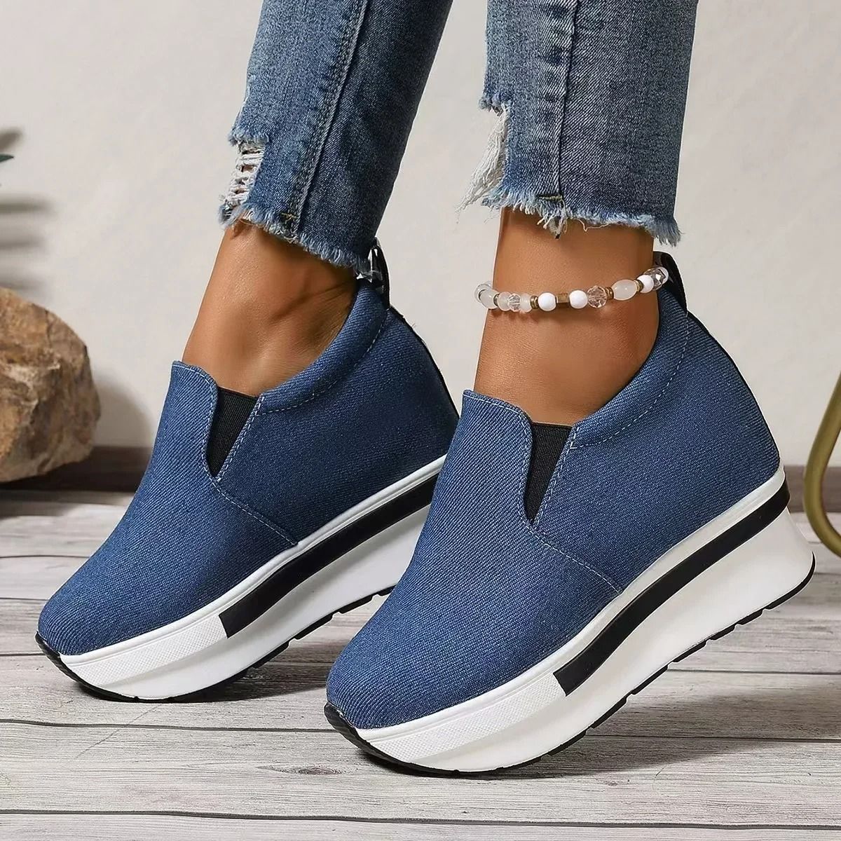 Women's Height Increasing Slip-On Wedge Sneakers with Thick Sole and Lightweight Comfort