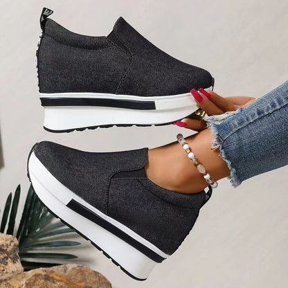 Women's Height Increasing Slip-On Wedge Sneakers with Thick Sole and Lightweight Comfort