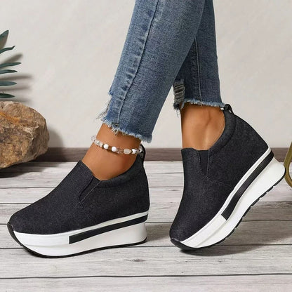 Women's Height Increasing Slip-On Wedge Sneakers with Thick Sole and Lightweight Comfort