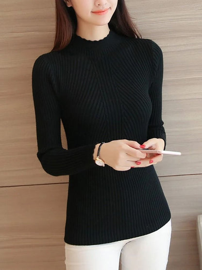 Women Mock Neck Ruffle Sweater With Long Sleeves