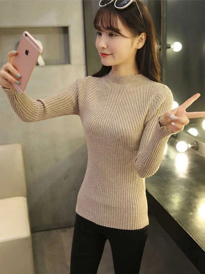Women Mock Neck Ruffle Sweater With Long Sleeves
