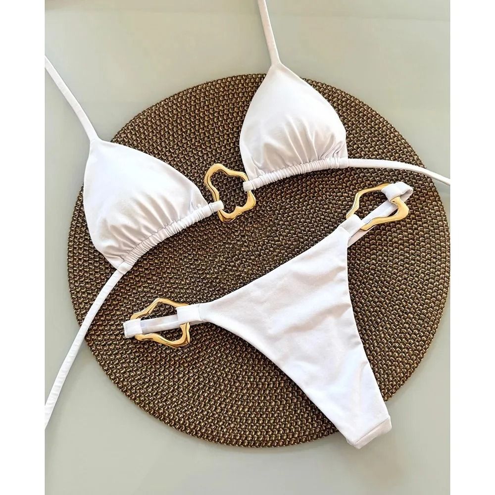 Women Solid Color Lace Up Bikini Two Piece Swimsuit