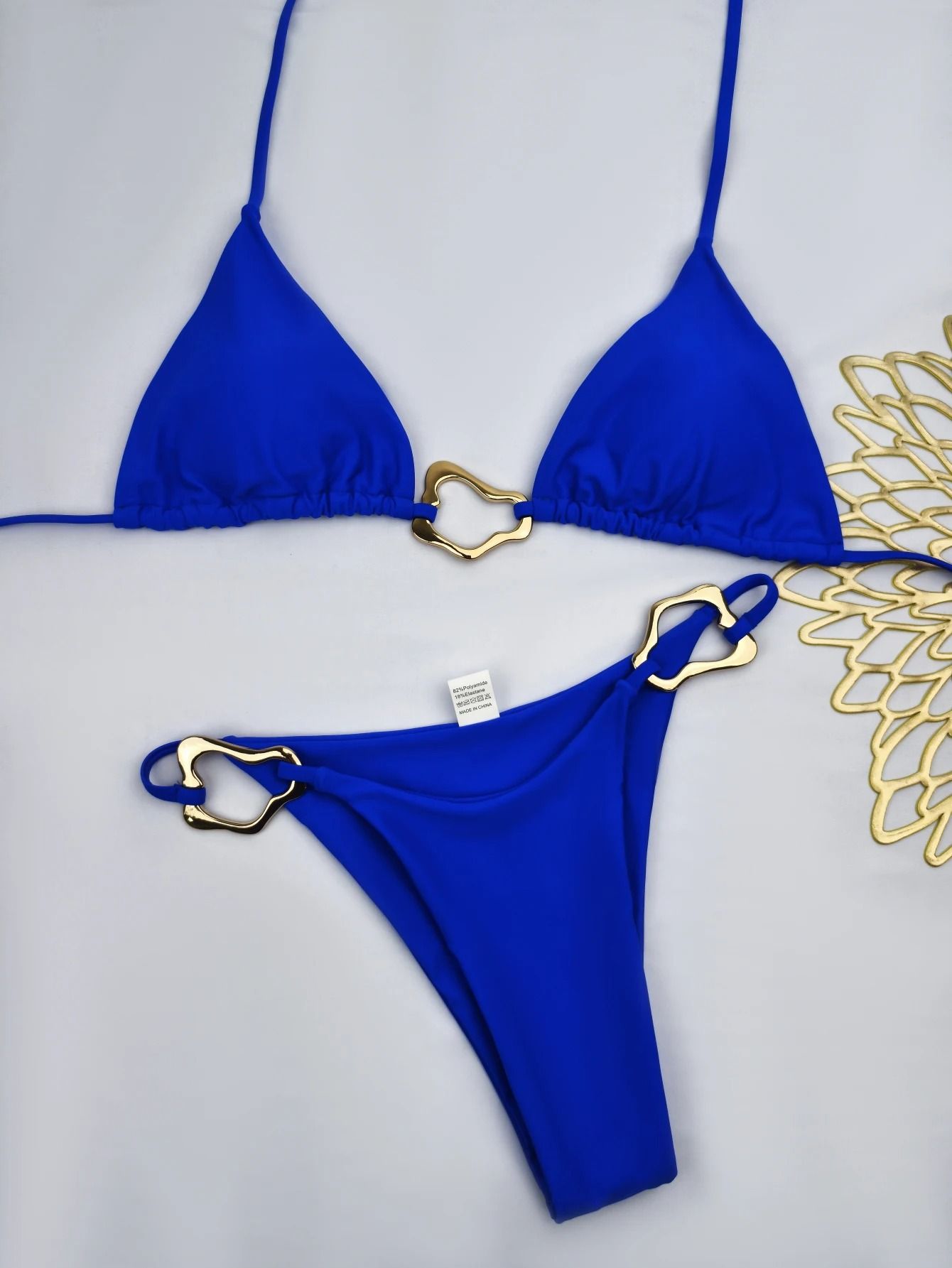 Women Solid Color Lace Up Bikini Two Piece Swimsuit