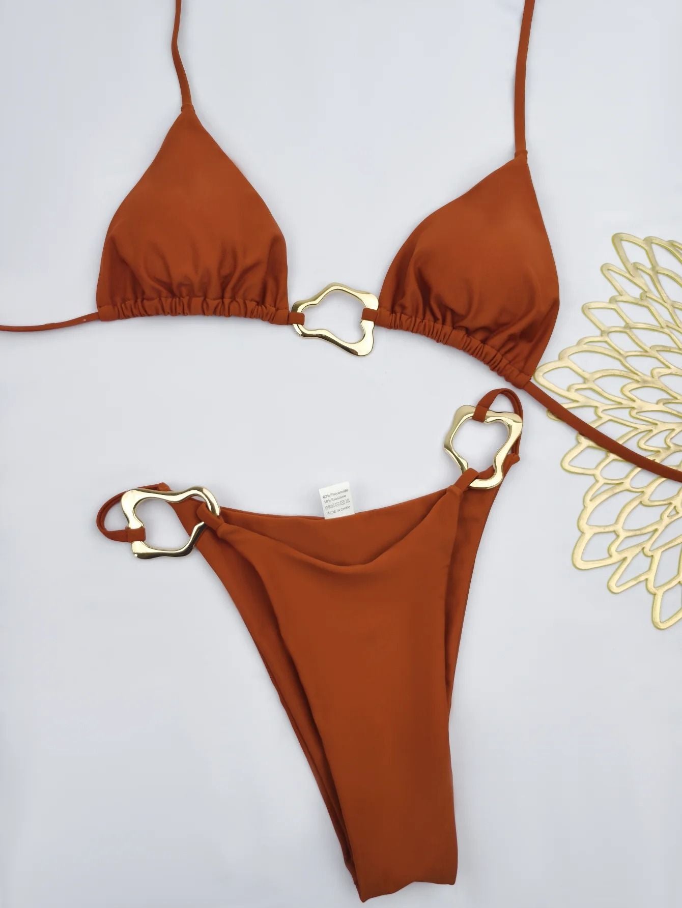 Women Solid Color Lace Up Bikini Two Piece Swimsuit