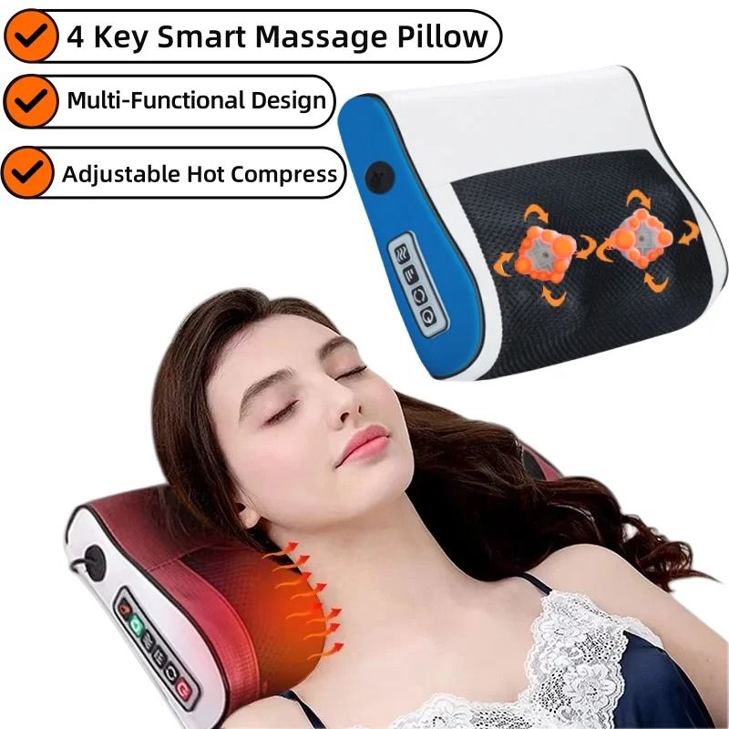 Contoured Massage Pillow with Heat and Vibration Therapy