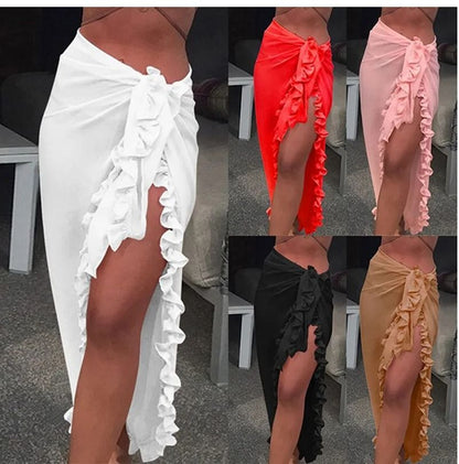 Womens Ruffle Sarong Cover Up Beach Wrap Tie Bikini Skirt