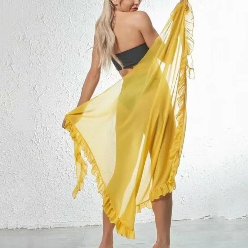 Womens Ruffle Sarong Cover Up Beach Wrap Tie Bikini Skirt