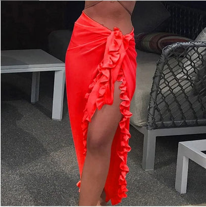 Womens Ruffle Sarong Cover Up Beach Wrap Tie Bikini Skirt