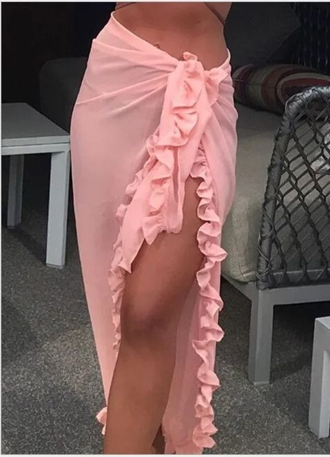 Womens Ruffle Sarong Cover Up Beach Wrap Tie Bikini Skirt