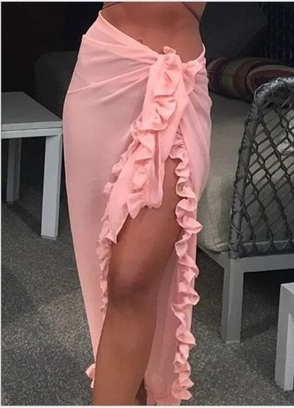 Womens Ruffle Sarong Cover Up Beach Wrap Tie Bikini Skirt