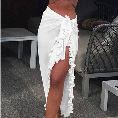 Womens Ruffle Sarong Cover Up Beach Wrap Tie Bikini Skirt