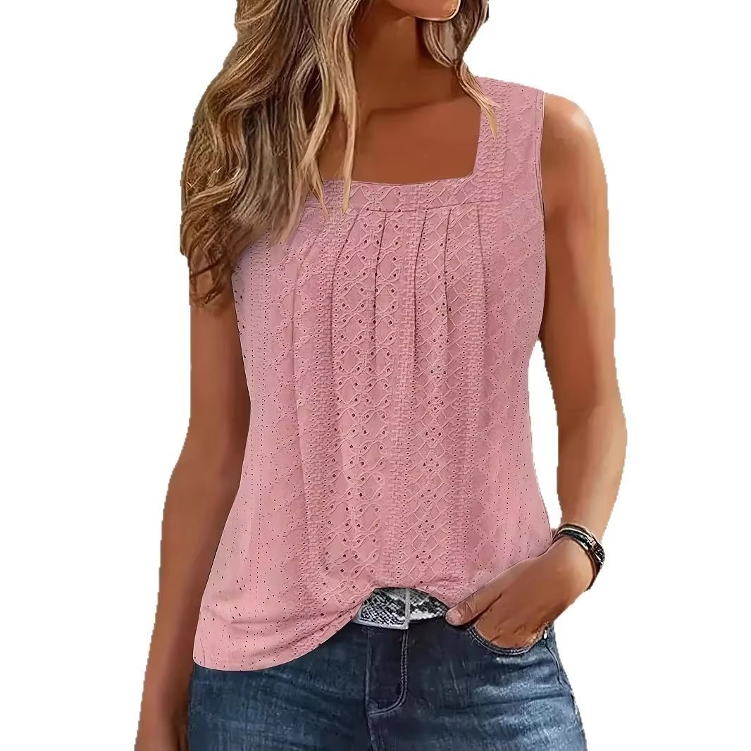 Everyday Elegance Square Neck Tank – Plus Size Hollow Casual Top