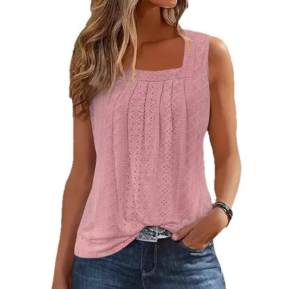 Everyday Elegance Square Neck Tank – Plus Size Hollow Casual Top
