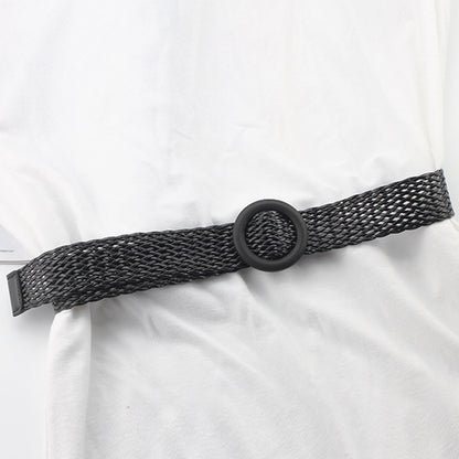 Vintage Bohe Straw Buckle Belt, Summer Women Braided Elastic Belt, Knitted Dress Belt Faux Straw Waistband