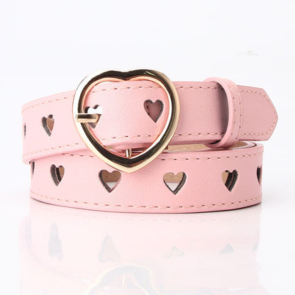 Women Pin Buckle Belts Spring Summer Versatile Trouser Belt with Hollow Heart Shape, Stylish and Adjustable