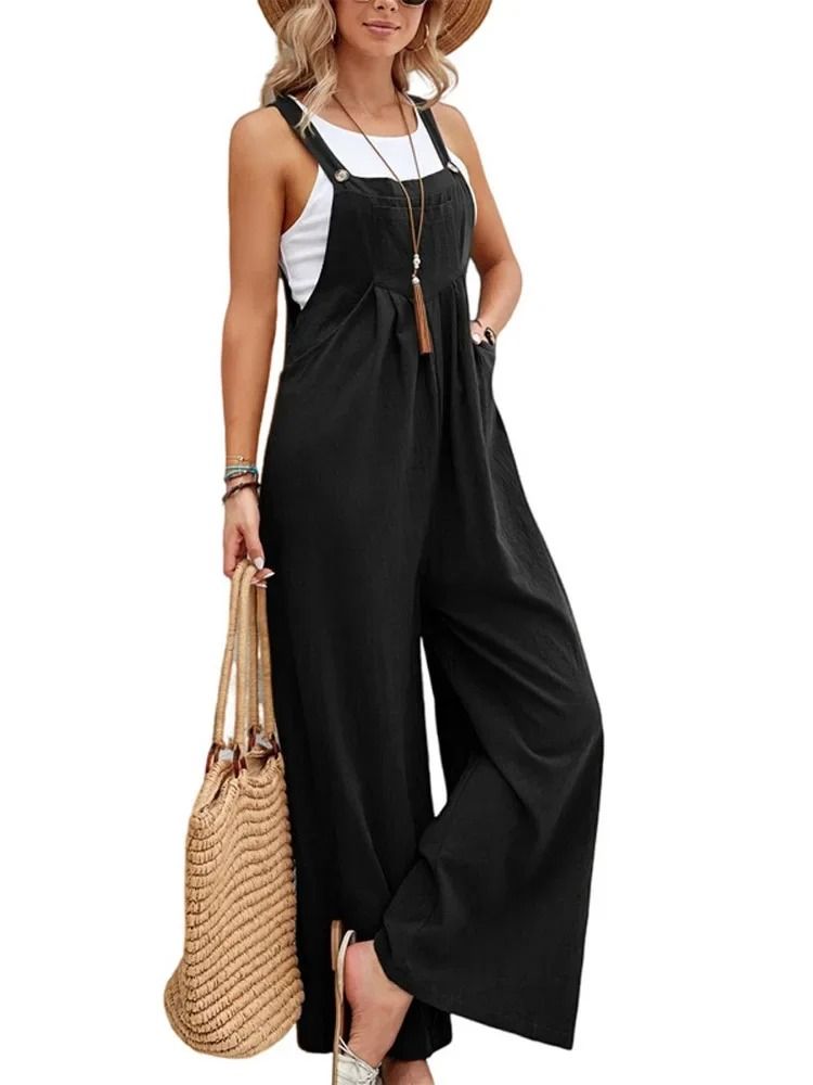 Women Loose Fit Fashion Overalls Wide Leg Baggy Bib Overalls Jumpsuit Dungarees Summer Jumpsuit Casual Elegant Overalls