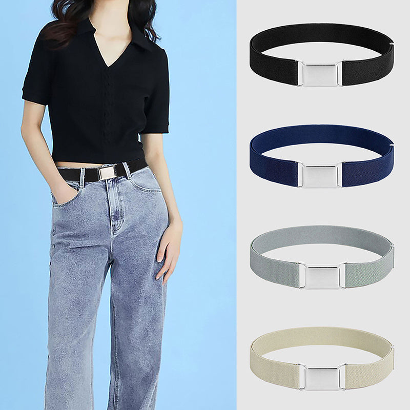 Comfortable Women Adjustable Elastic Stretch Belt, Invisible Waist Belt for Jeans Pants, Dress Square Easy Buckle