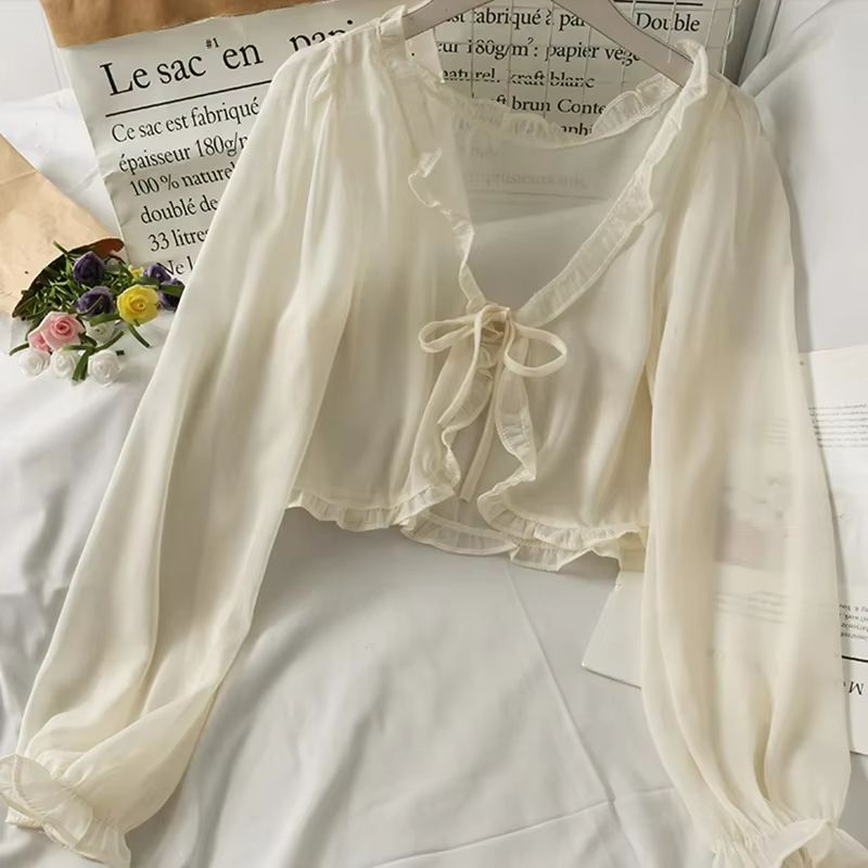 GraceLight Womens Lace Cardigan Blouse – Lightweight Ruffle Long Sleeve Sun Protection Cover Up