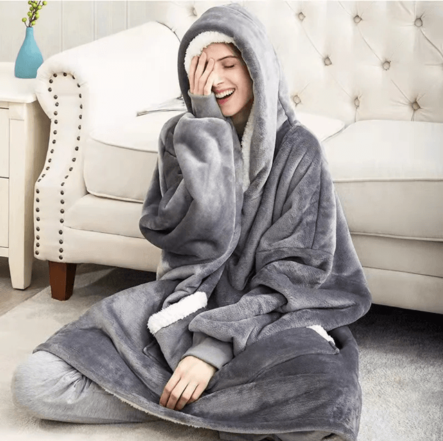 CozyWrap Super-Long Flannel Blanket Hoodie Oversized Wearable Blanket