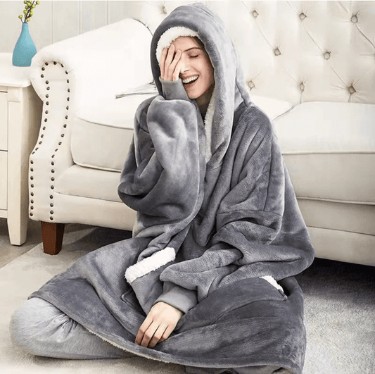 CozyWrap Super-Long Flannel Blanket Hoodie Oversized Wearable Blanket