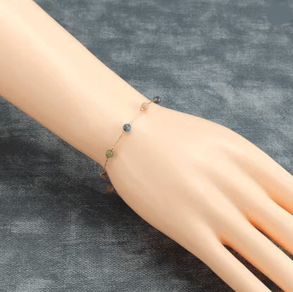 Natural Stone Crystal Bead Chain Bracelet for Women in Gold Tone