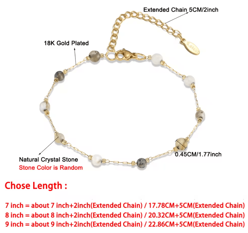 Natural Stone Crystal Bead Chain Bracelet for Women in Gold Tone