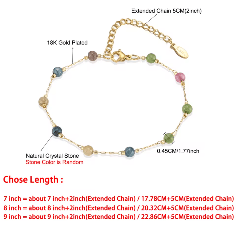 Natural Stone Crystal Bead Chain Bracelet for Women in Gold Tone