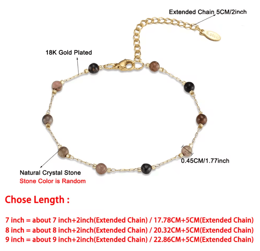 Natural Stone Crystal Bead Chain Bracelet for Women in Gold Tone