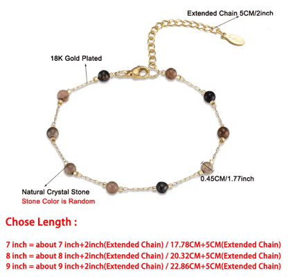 Natural Stone Crystal Bead Chain Bracelet for Women in Gold Tone