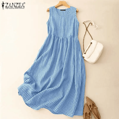 Summer Plaid Sleeveless Sundress for Women