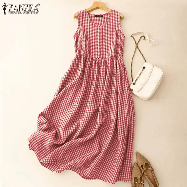 Summer Plaid Sleeveless Sundress for Women