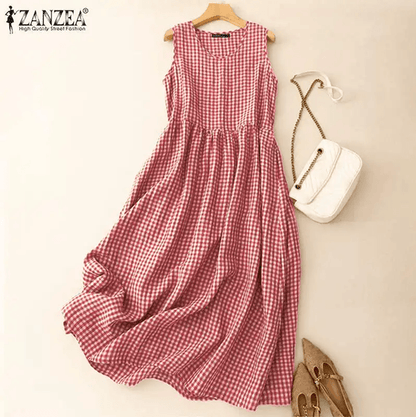 Summer Plaid Sleeveless Sundress for Women