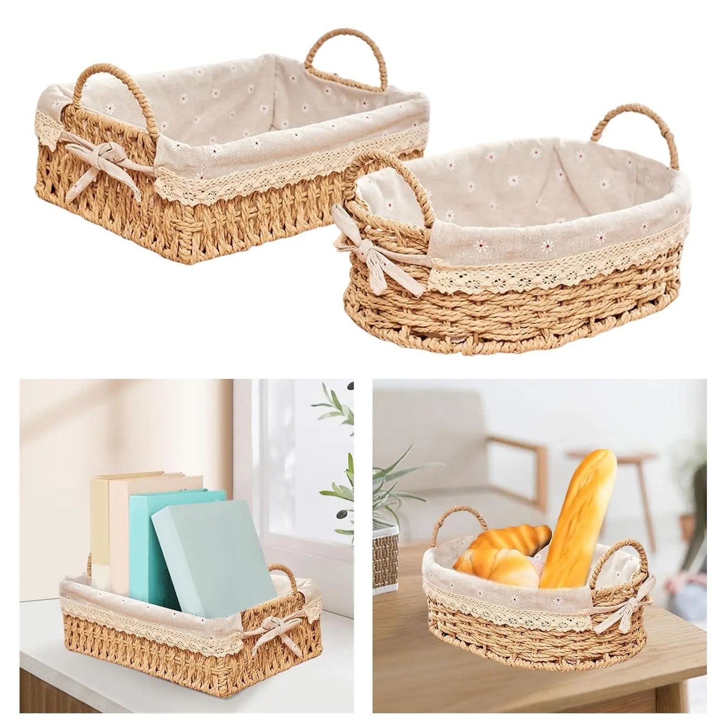 Woven Hand-Natural Storage Basket with Handles