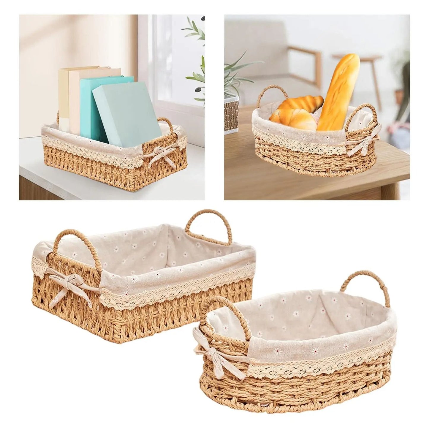 Woven Hand-Natural Storage Basket with Handles