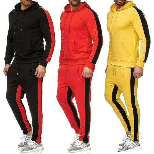 Men's Color Block Winter Tracksuit – Warm, Breathable 2-Piece Sportswear Set