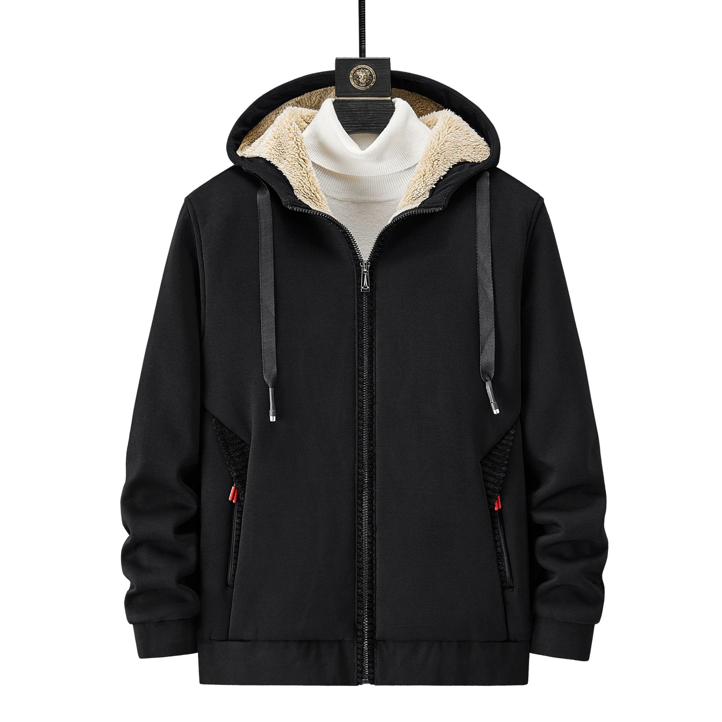 Men Fleece Hoodie Winter Thick Warm Sweatshirt with Zipper and Hooded Cardigan Jacket