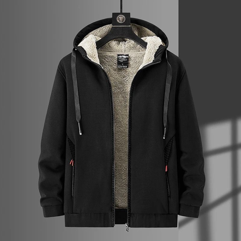 Men Fleece Hoodie Winter Thick Warm Sweatshirt with Zipper and Hooded Cardigan Jacket