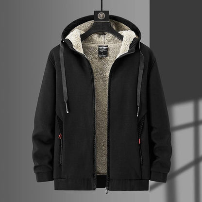 Men Fleece Hoodie Winter Thick Warm Sweatshirt with Zipper and Hooded Cardigan Jacket