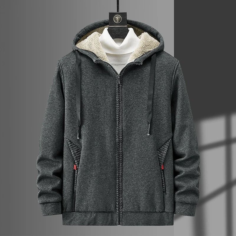 Men Fleece Hoodie Winter Thick Warm Sweatshirt with Zipper and Hooded Cardigan Jacket