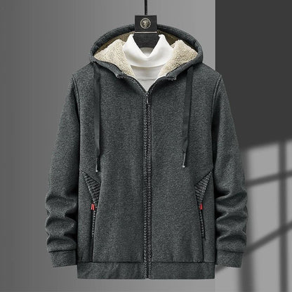 Men Fleece Hoodie Winter Thick Warm Sweatshirt with Zipper and Hooded Cardigan Jacket