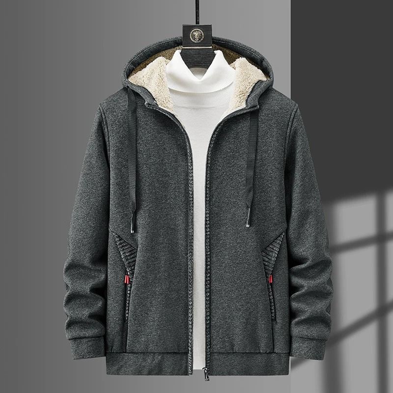 Men Fleece Hoodie Winter Thick Warm Sweatshirt with Zipper and Hooded Cardigan Jacket